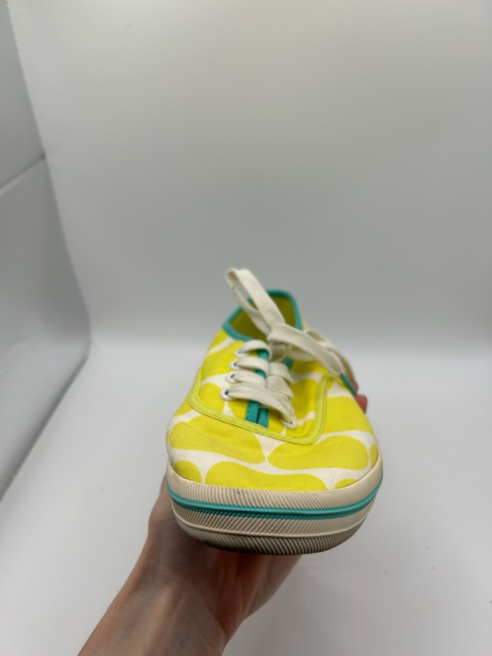 Boden Yellow Polka Dot Canvas Sneakers Teal Trim Women’s Size 37 EU / US 6 - Picture 12 of 14